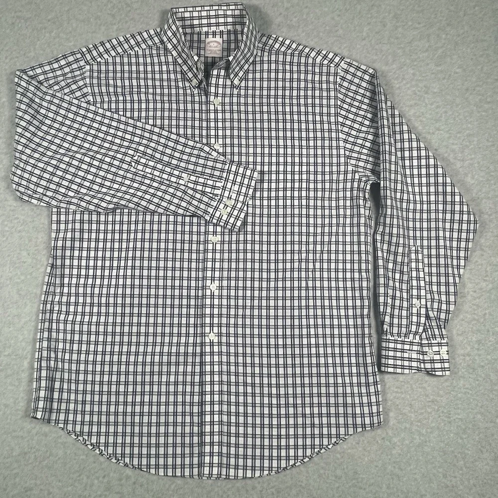 Brooks Brothers Mens L Traditional Non-Iron Button‎ Shirt Long Sleeve Blue/White